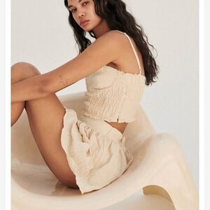 NWT ZARA corset crop top peach plaid bustier smocked sleeveless fall small